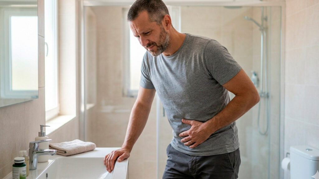 homem com desconforto urinário e dor ao urinar