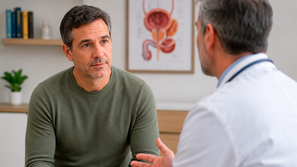 homem conversando com urologista sobre exame de próstata